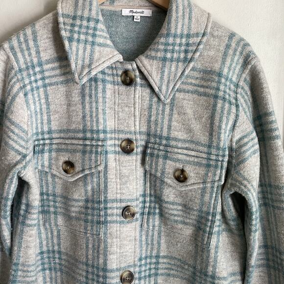 Madewell Boiled Wool Shirt-Jacket in Plaid Heather Lagoon - Picture 4 of 16